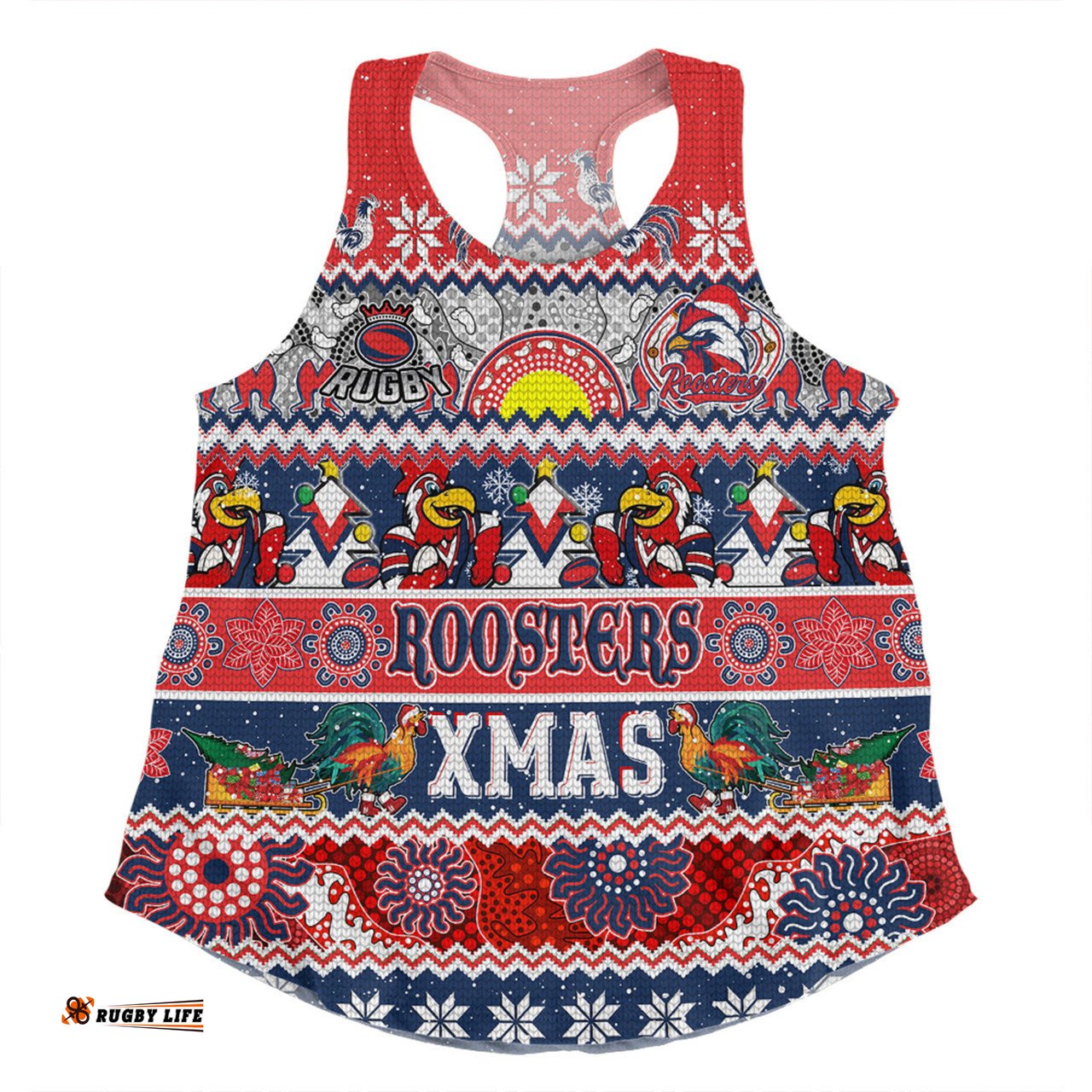 Sydney Roosters Christmas Aboriginal Custom Women Racerback Singlet - Indigenous Knitted Ugly Xmas Style Women Racerback Singlet