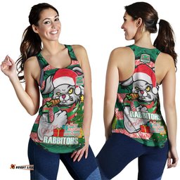 South Sydney Rabbitohs Women Racerback Tank - Merry Christmas Super Rabbitohs With Ball And Aboriginal Patterns