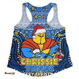 Gold Coast Titans Christmas Custom Women Racerback Singlet - Christmas Knit Patterns Vintage Jersey Ugly Women Racerback Singlet