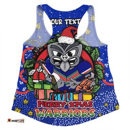 New Zealand Warriors Christmas Custom Women Racerback Singlet - Merry Christmas Our Beloved Team With Aboriginal Dot Art Pattern Women Racerback Singlet