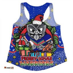 New Zealand Warriors Christmas Custom Women Racerback Singlet - Merry Christmas Our Beloved Team With Aboriginal Dot Art Pattern Women Racerback Singlet