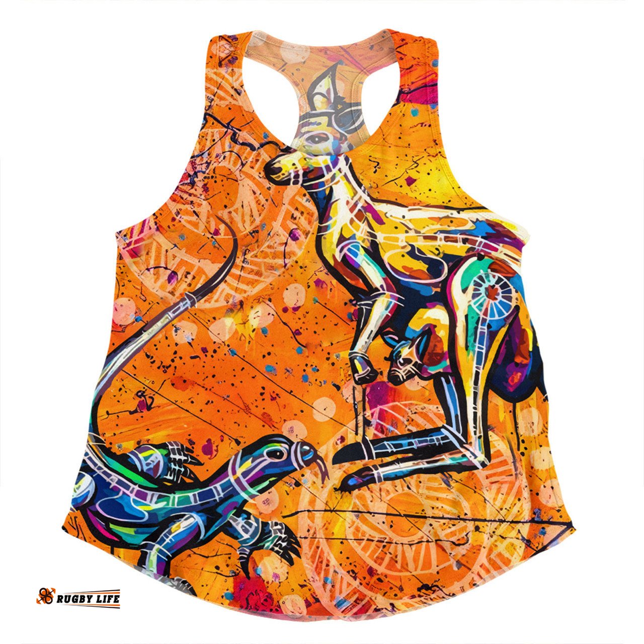 Australia Kangaroo Aboriginal Women Racerback Singlet - Australia Kangaroo And Goanna Women Racerback Singlet