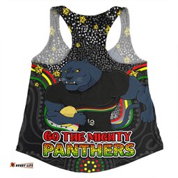 Penrith Panthers Custom Women Racerback Singlet - Custom With Aboriginal Inspired Style Of Dot Painting Patterns  Women Racerback Singlet