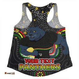 Penrith Panthers Custom Women Racerback Singlet - Custom With Aboriginal Inspired Style Of Dot Painting Patterns  Women Racerback Singlet