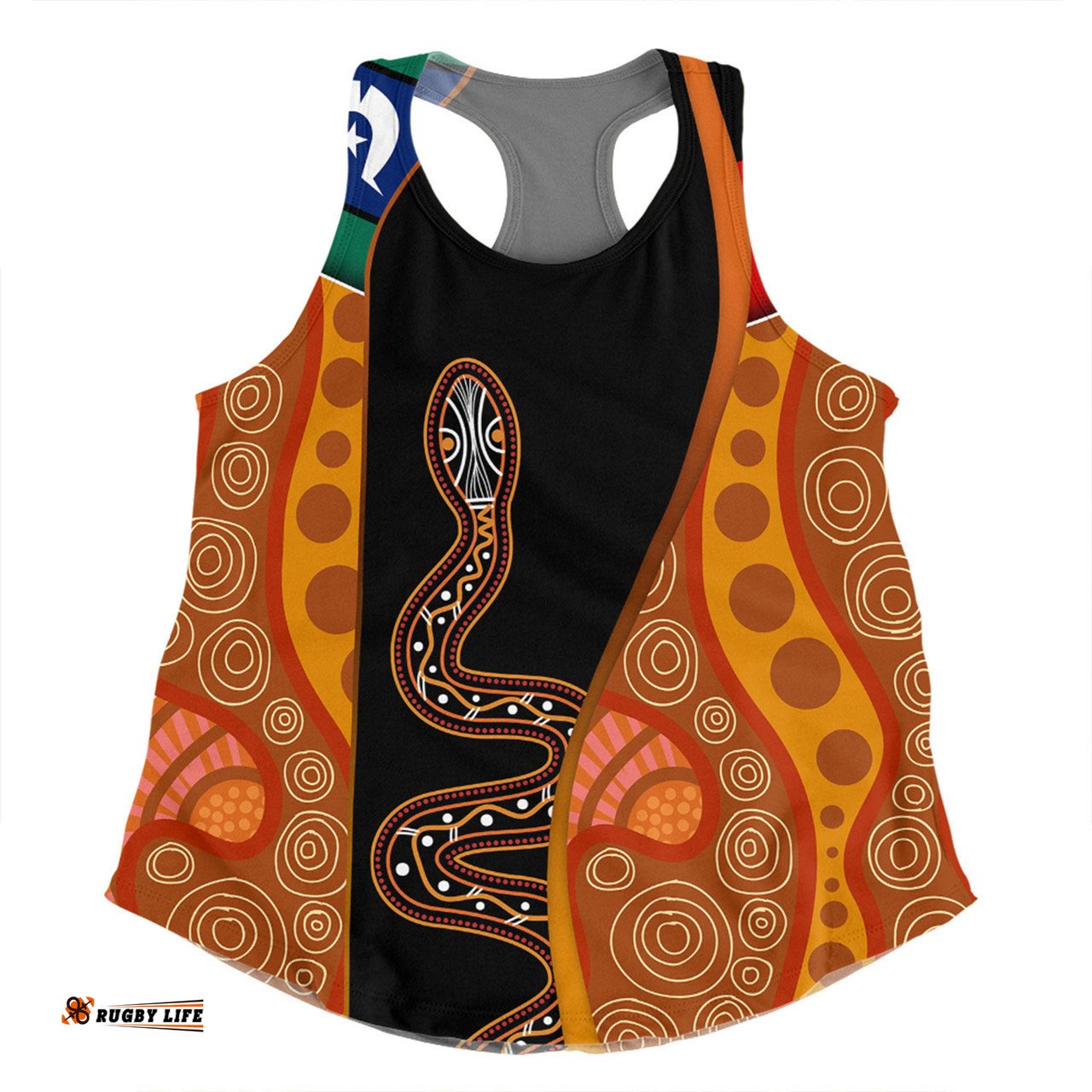 Australia Aboriginal Custom Women Racerback Singlet - Indigenous Rainbow Serpent Inspired Women Racerback Singlet