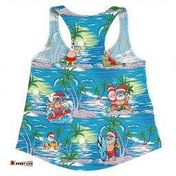 Australia Surfing Christmas Women Racerback Singlet - Tropical Santa Surfing Funny Women Racerback Singlet