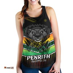 Penrith Panthers Women's Racerback Tank - Penrith Panthers Mascot With Australia Flag