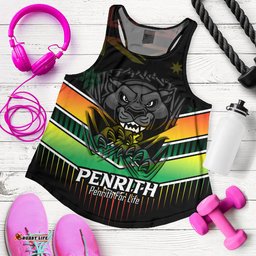 Penrith Panthers Women's Racerback Tank - Penrith Panthers Mascot With Australia Flag