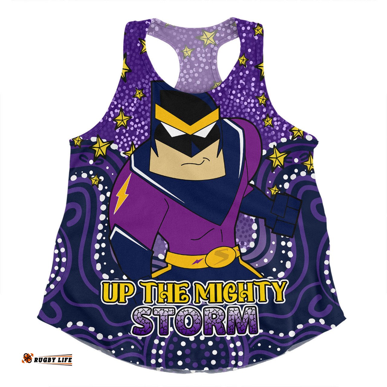 Melbourne Storm Custom Women Racerback Singlet - Custom With Aboriginal Inspired Style Of Dot Painting Patterns  Women Racerback Singlet