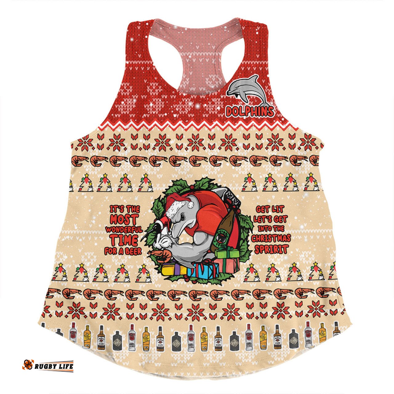 Redcliffe Dolphins Christmas Custom Women Racerback Singlet - Chrissie Spirit Women Racerback Singlet
