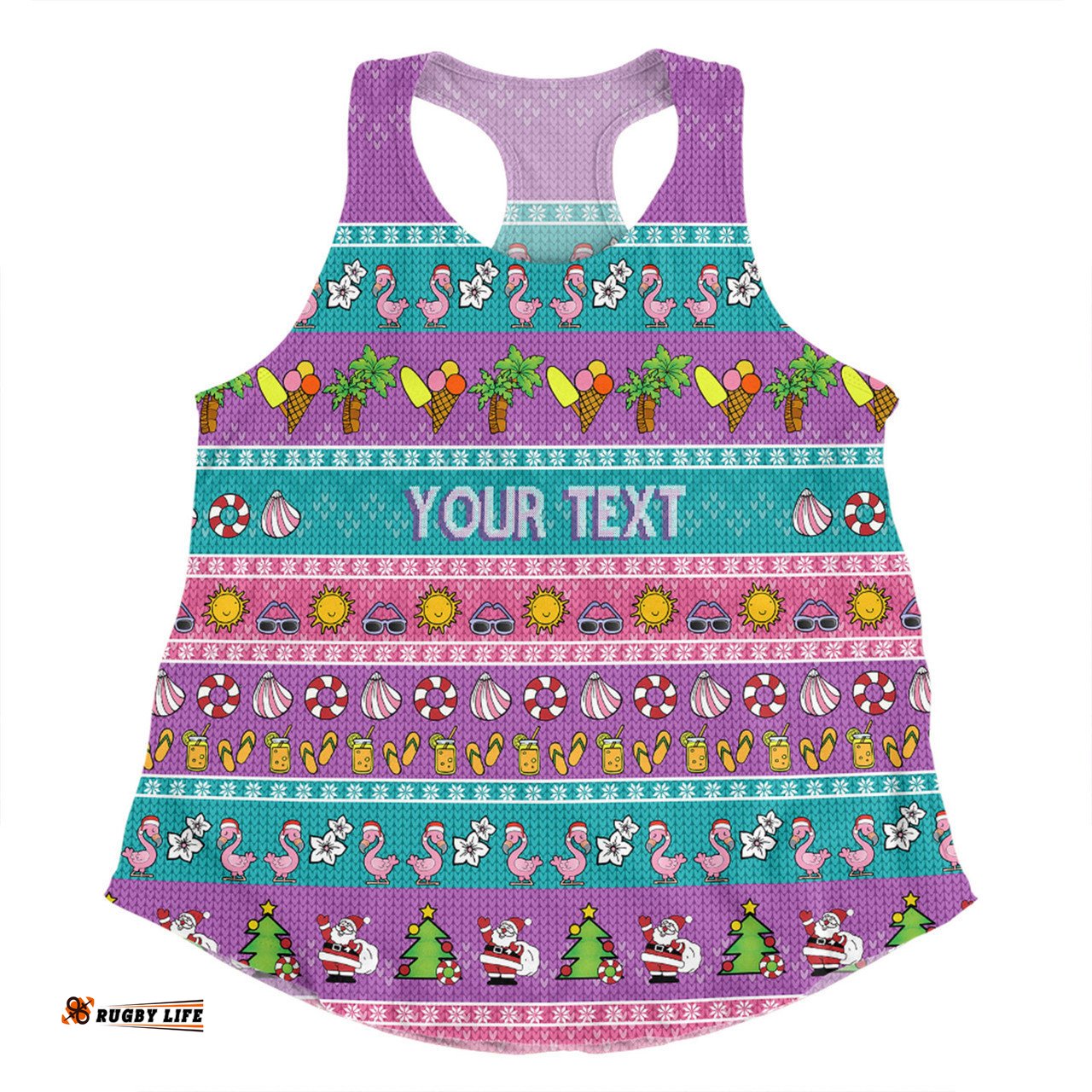 Australia Christmas Custom Women Racerback Singlet - Aussie Christmas Flamingo Summer Vibes Purple Women Racerback Singlet