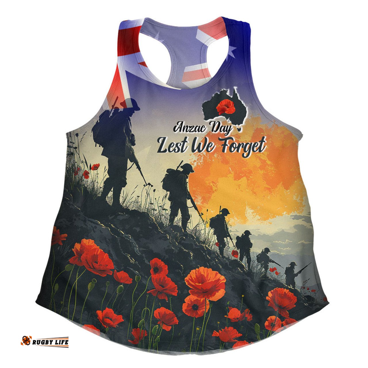 Australia Custom Women Racerback Singlet -  Anzac Day Soldiers With Australia Flag
