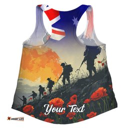 Australia Custom Women Racerback Singlet -  Anzac Day Soldiers With Australia Flag