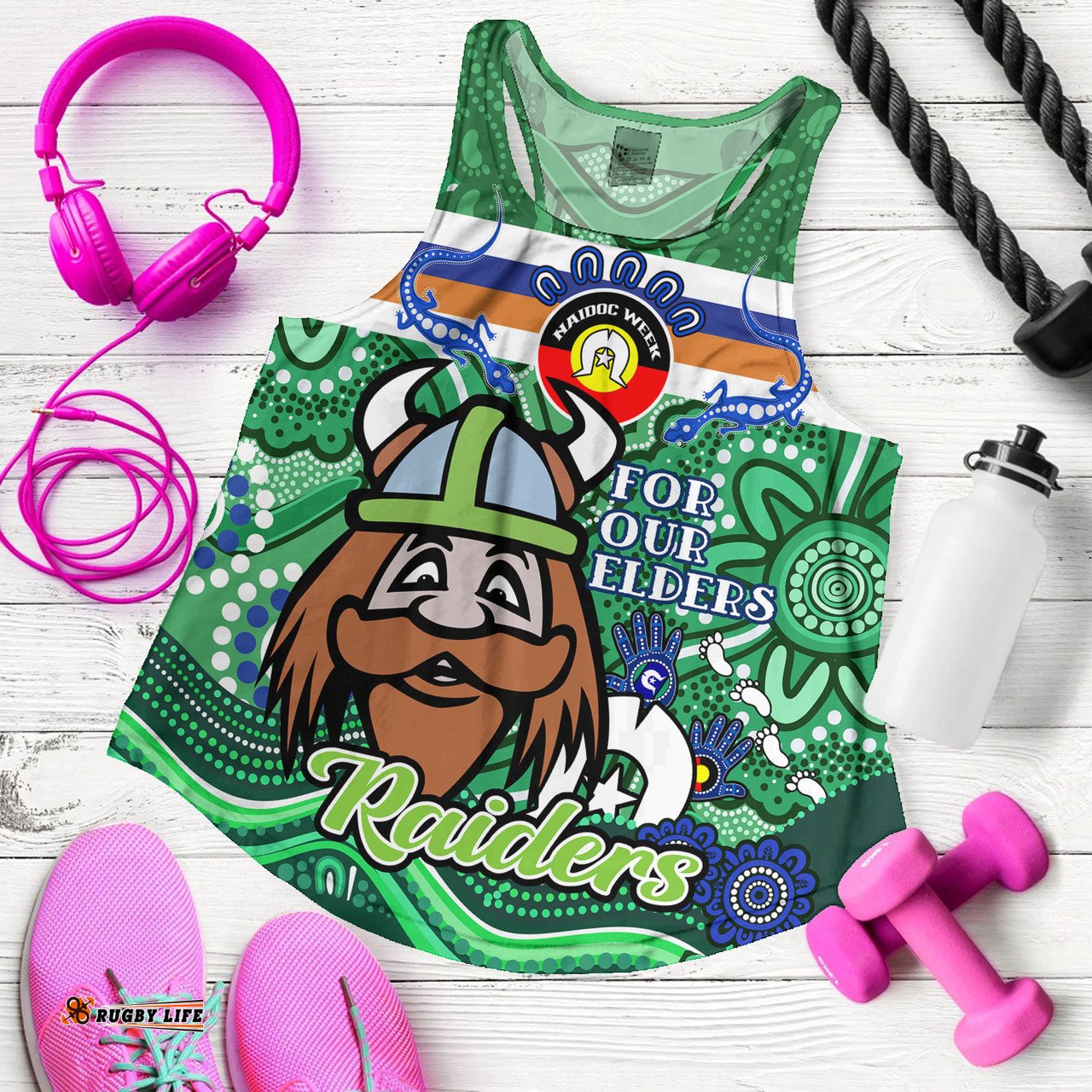 Canberra Raiders Naidoc Week Custom Women Racerback Tank - For Our Elders Home Jersey Tank