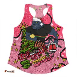 Penrith Panthers Christmas Custom Women Racerback Singlet - Let's Get Lit Chrisse Pressie Pink Women Racerback Singlet