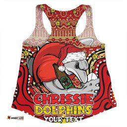 Redcliffe Dolphins Christmas Custom Women Racerback Singlet - Christmas Knit Patterns Vintage Jersey Ugly Women Racerback Singlet