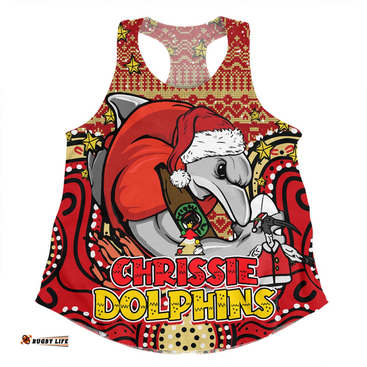 Redcliffe Dolphins Christmas Custom Women Racerback Singlet - Christmas Knit Patterns Vintage Jersey Ugly Women Racerback Singlet