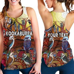 Custom Personalised Australia Kookaburra Dreaming Aboriginal Arty Style Women Racerback Tank
