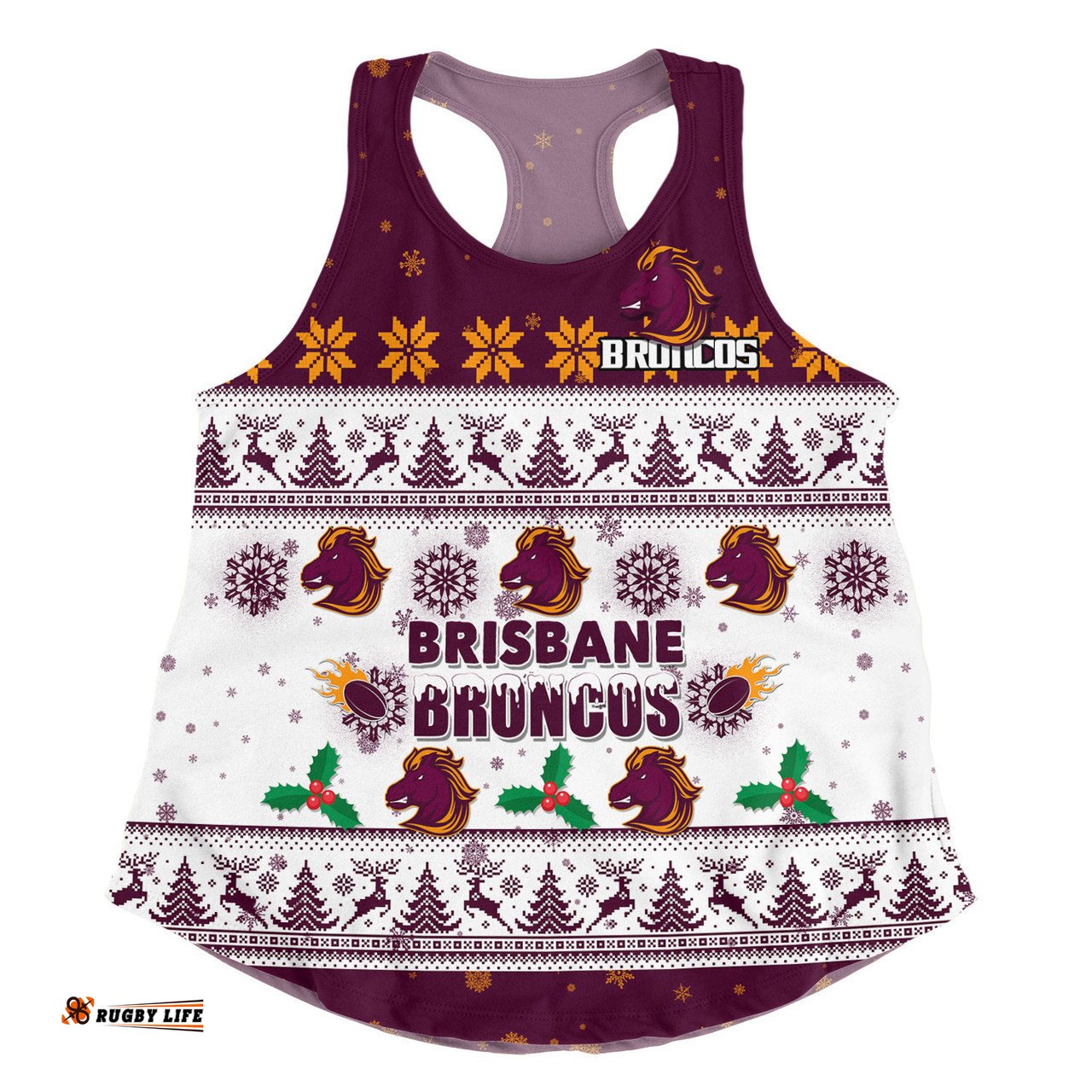 Brisbane Broncos Christmas Custom Women Racerback Singlet - Special Ugly Christmas Women Racerback Singlet