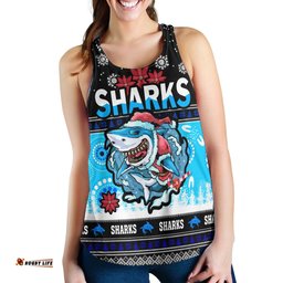 Cronulla-Sutherland Sharks Women Racerback Tank - Cronulla-Sutherland Sharks Ugly Christmas And Aboriginal Patterns Women Racerback Tank