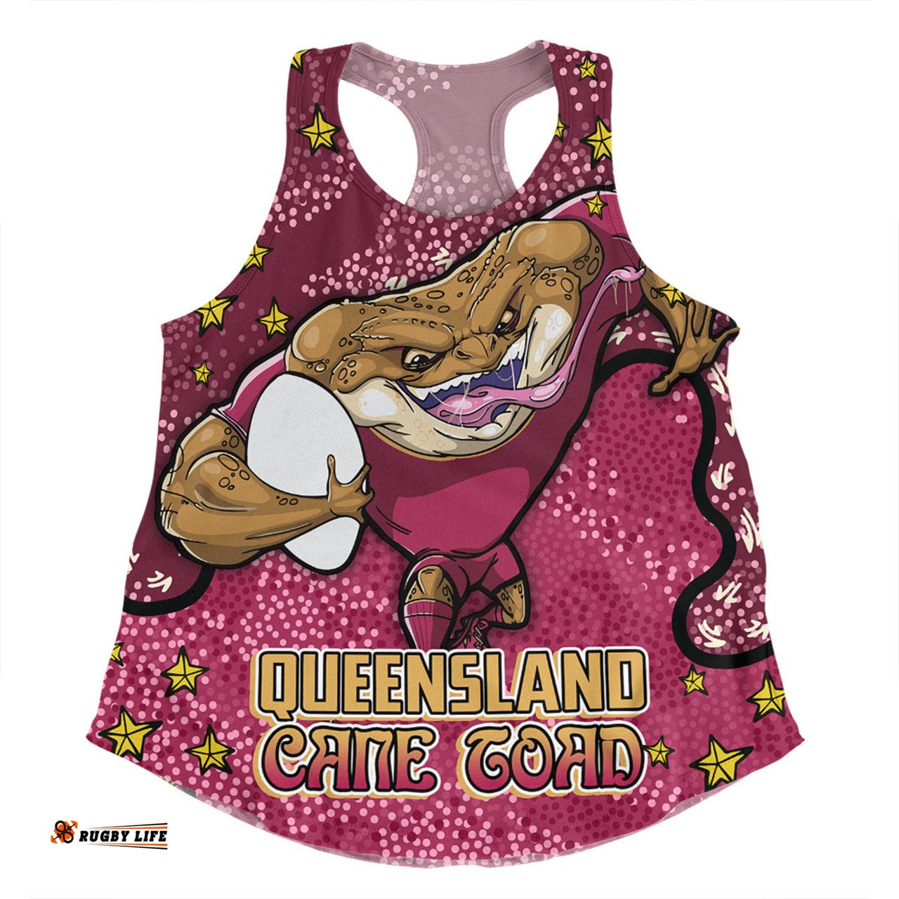 Queensland Cane Toads Custom Women Racerback Singlet - Team With Dot And Star Patterns For Tough Fan Women Racerback Singlet