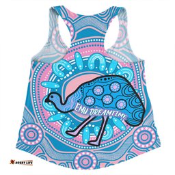 Australia Emu Aboriginal Custom Women Racerback Singlet - Blue Indigenous Dreamtime Emu Women Racerback Singlet