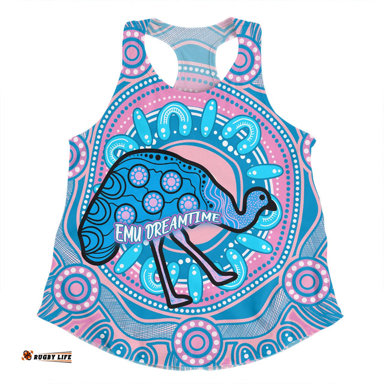 Australia Emu Aboriginal Custom Women Racerback Singlet - Blue Indigenous Dreamtime Emu Women Racerback Singlet
