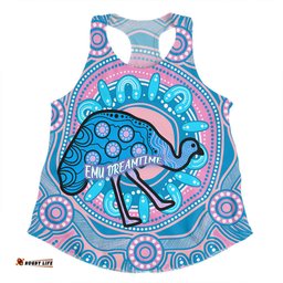 Australia Emu Aboriginal Custom Women Racerback Singlet - Blue Indigenous Dreamtime Emu Women Racerback Singlet