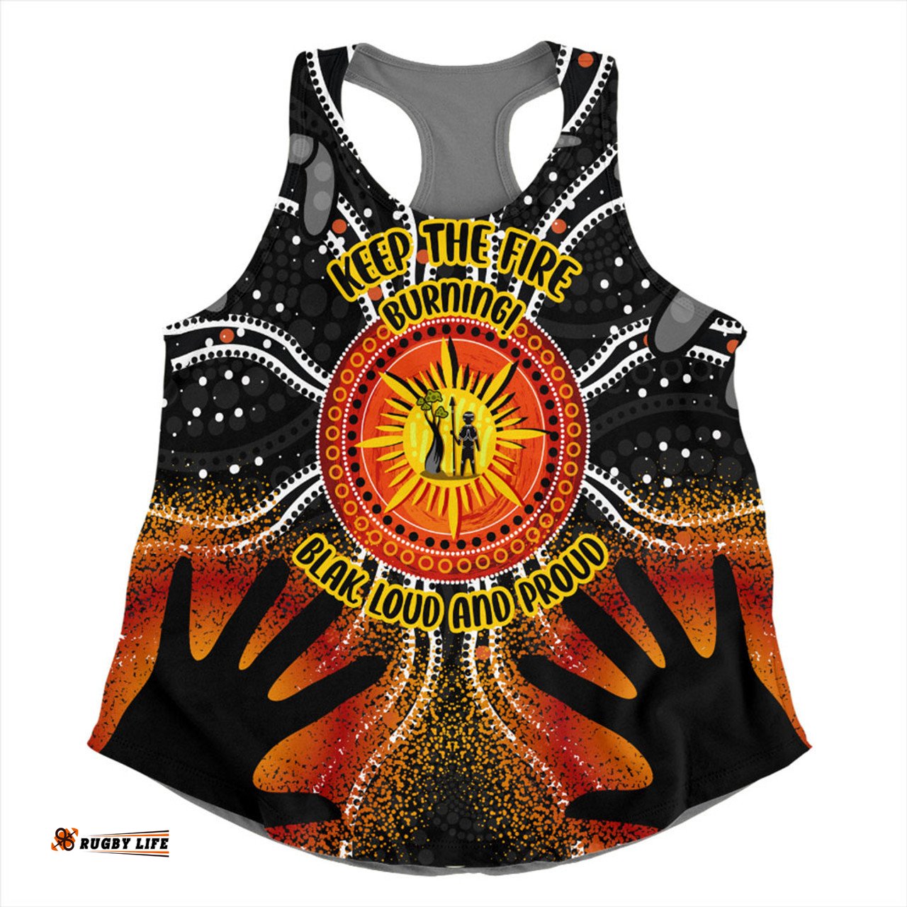 Australia Women Racerback Singlet Naidoc Week Aboriginal Pattern Hand Symbols