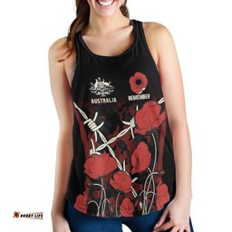 Anzac Women's Racerback Tank Anzac with Remembrance Poppy Flower