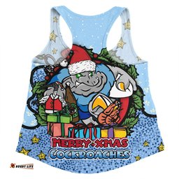 New South Wales Cockroaches Christmas Custom Women Racerback Singlet - Merry Christmas Our Beloved Team With Aboriginal Dot Art Pattern Women Racerback Singlet