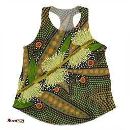 Australia Flowers Aboriginal Women Racerback Singlet - Aboriginal Dot Art Of Australian Native Flower Hakea Sericea Women Racerback Singlet