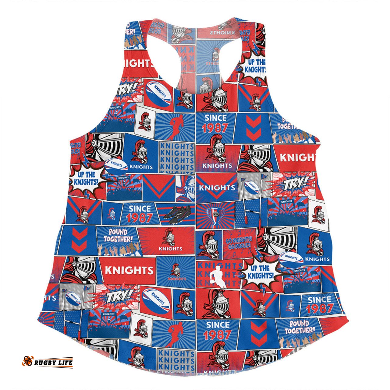 Newcastle Knights Women Racerback Singlet - Team Of Us Die Hard Fan Supporters Comic Style Women Racerback Singlet