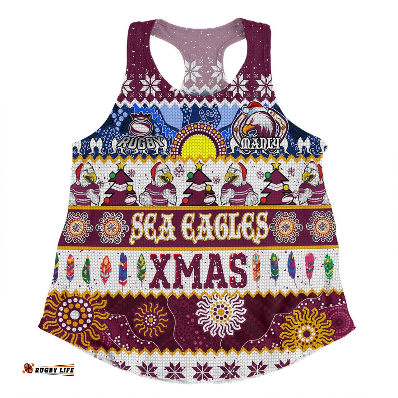 Manly Warringah Sea Eagles Christmas Aboriginal Custom Women Racerback Singlet - Indigenous Knitted Ugly Xmas Style Women Racerback Singlet