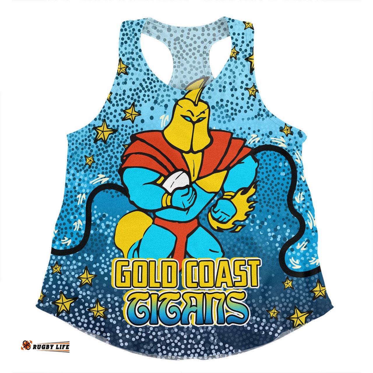Gold Coast Titans Custom Women Racerback Singlet - Team With Dot And Star Patterns For Tough Fan Women Racerback Singlet