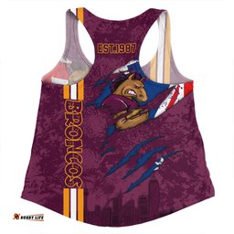 Brisbane Broncos Women Racerback Singlet - Happy Australia Day Flag Scratch Style