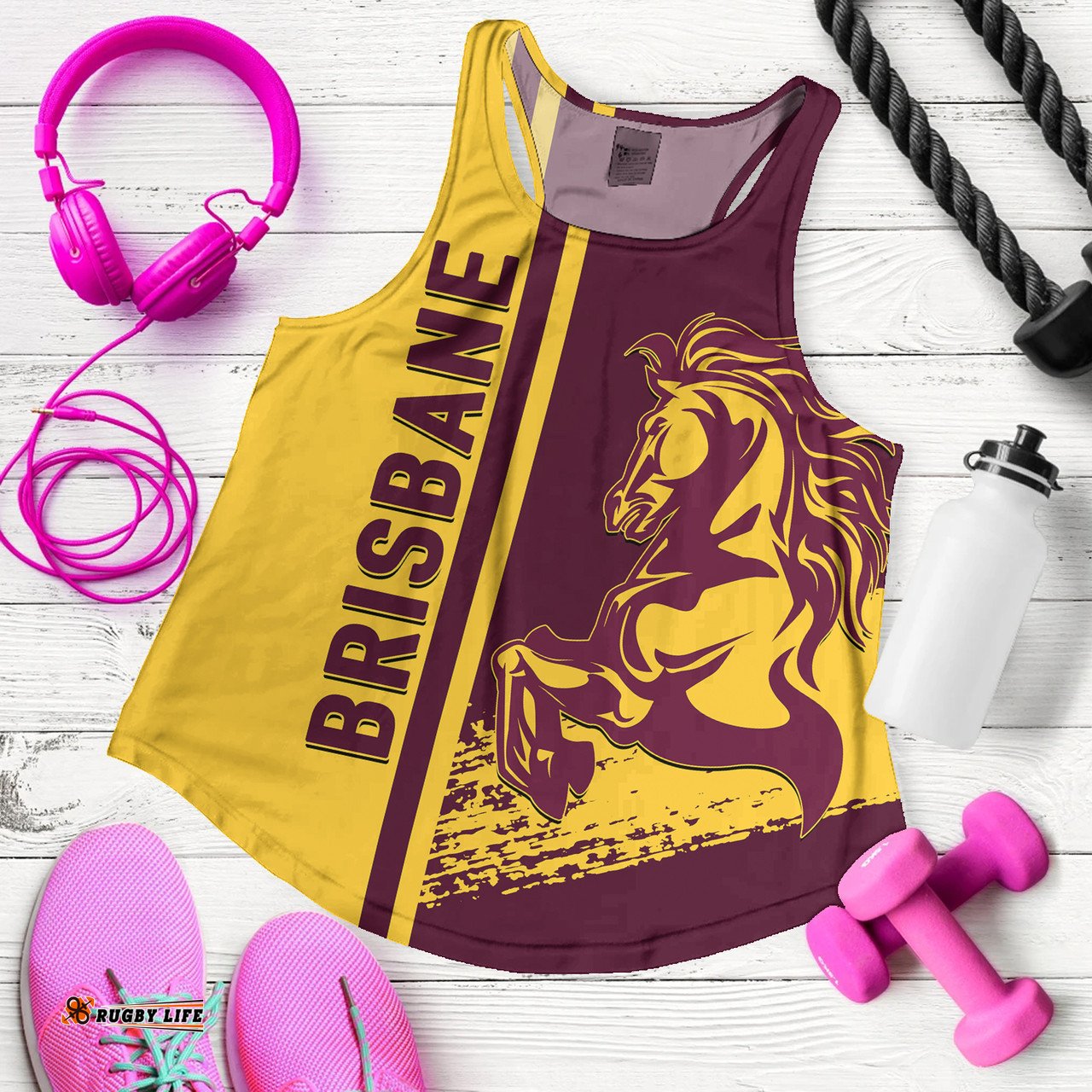Brisbane Broncos Women's Racerback Tank - Broncos Mascot Quater Style