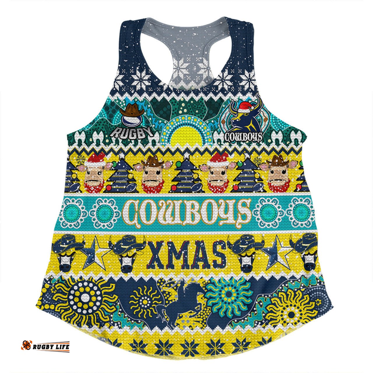 North Queensland Cowboys Christmas Aboriginal Custom Women Racerback Singlet - Indigenous Knitted Ugly Xmas Style Women Racerback Singlet