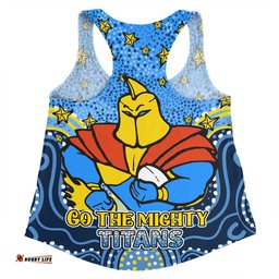 Gold Coast Titans Custom Women Racerback Singlet - Custom With Aboriginal Inspired Style Of Dot Painting Patterns  Women Racerback Singlet