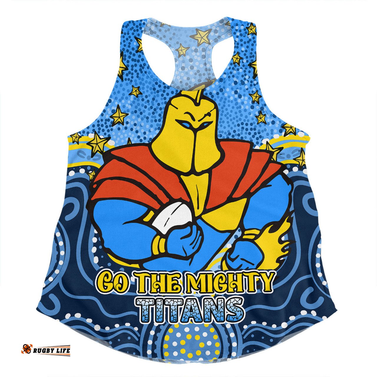 Gold Coast Titans Custom Women Racerback Singlet - Custom With Aboriginal Inspired Style Of Dot Painting Patterns  Women Racerback Singlet