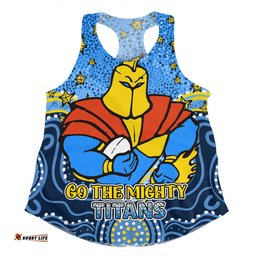 Gold Coast Titans Custom Women Racerback Singlet - Custom With Aboriginal Inspired Style Of Dot Painting Patterns  Women Racerback Singlet