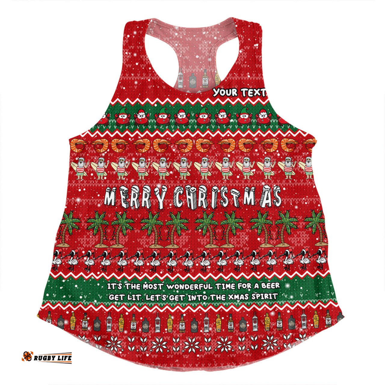 Australia Christmas Custom Women Racerback Singlet - Aussie Ugly Christmas Let's Get Lit Women Racerback Singlet