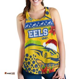 Parramatta Eels Women Racerback Tank - Parramatta Eels and Poinsettia Xmas Women Racerback Tank