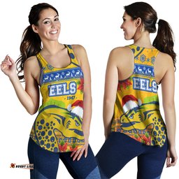Parramatta Eels Women Racerback Tank - Parramatta Eels and Poinsettia Xmas Women Racerback Tank