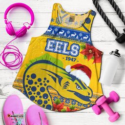 Parramatta Eels Women Racerback Tank - Parramatta Eels and Poinsettia Xmas Women Racerback Tank