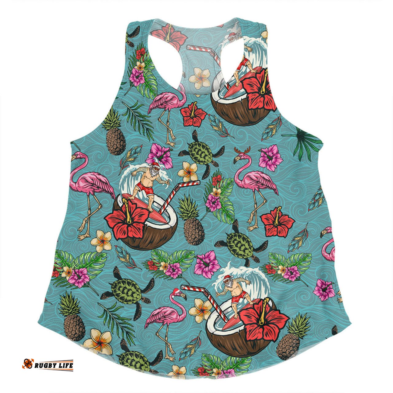 Australia Christmas Surfing Women Racerback Singlet - Funny Santa Surfing Colorful Seamless Pattern Women Racerback Singlet