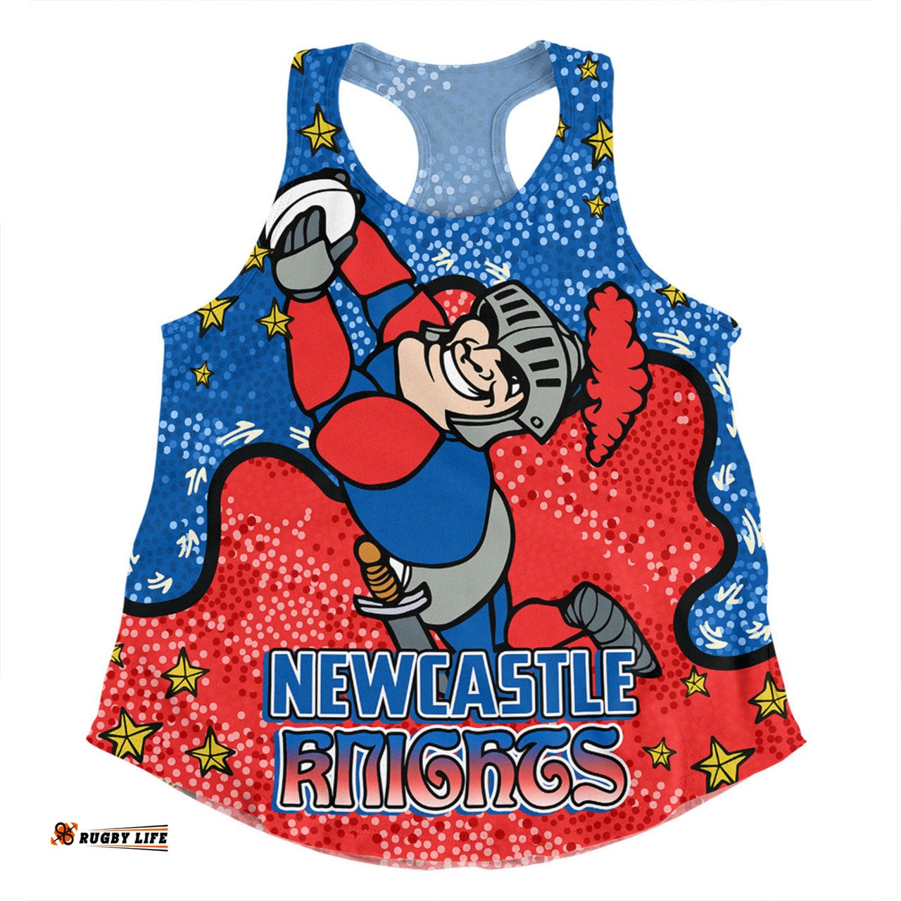 Newcastle Knights Custom Women Racerback Singlet - Team With Dot And Star Patterns For Tough Fan Women Racerback Singlet