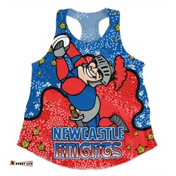 Newcastle Knights Custom Women Racerback Singlet - Team With Dot And Star Patterns For Tough Fan Women Racerback Singlet