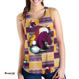 Brisbane Broncos Christmas Women Racerback Tank - Brisbane Broncos Merry Christmas Random Square Pattern Women Racerback Tank
