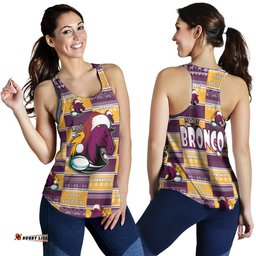 Brisbane Broncos Christmas Women Racerback Tank - Brisbane Broncos Merry Christmas Random Square Pattern Women Racerback Tank